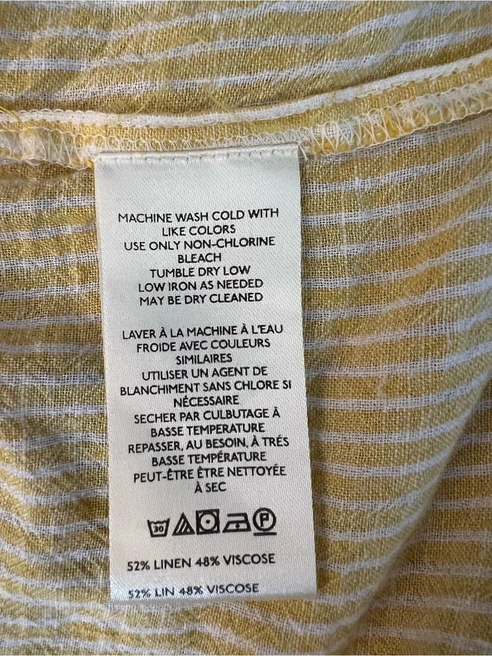 Anthropologie Liza Linen Blend Smocked Top in yellow and white stripe
